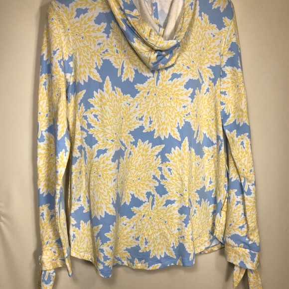 Crown & Ivy Blue Yellow Floral Cotton Spandex Hoodie Size Medium Nwt - Picture 7 of 7